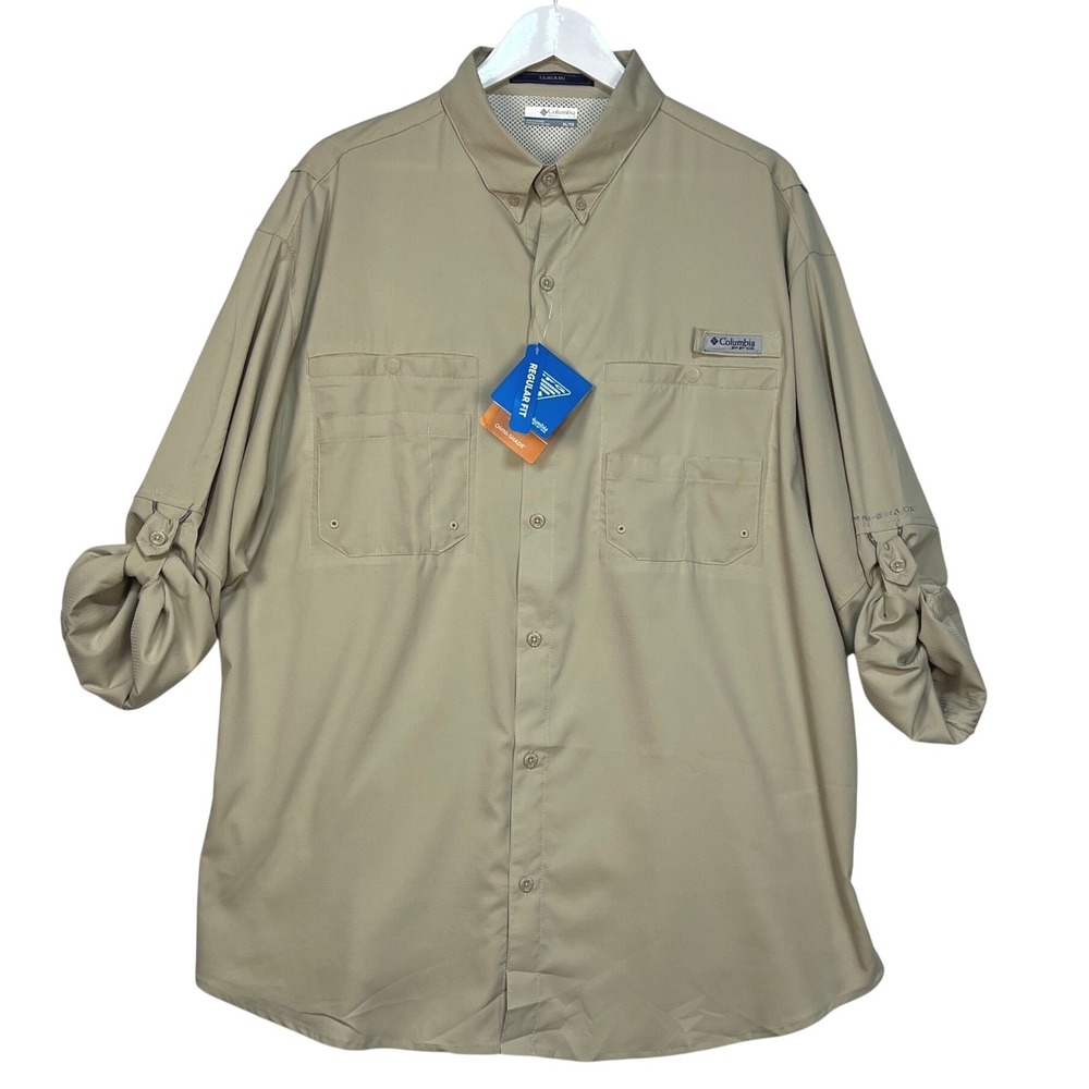 Columbia Tan Tamiami II LS Shirt Mens XL Long Sleeve PFG Fishing UPF 40 Roll Tab